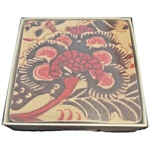 Pottery Barn Jordan Cork Coasters Set of 4 Tan Red Brown Fall Table Decor New